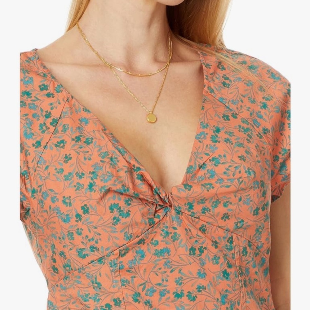 Madewell V-Neck Floral Blouse - Orange and Green - Picture 4 of 11